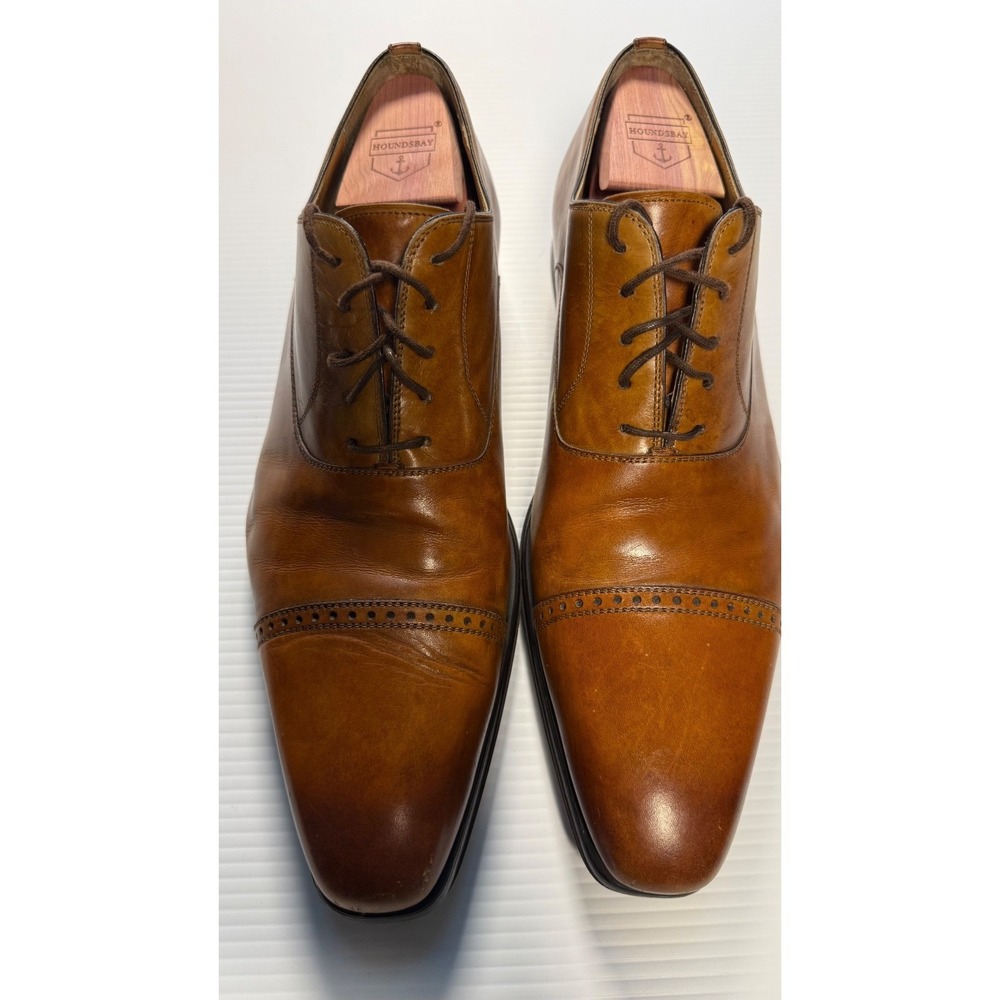 Magnanni 11.5 M Cognac Brown Cap Toe Oxford Dress Shoes Leather Made Spain